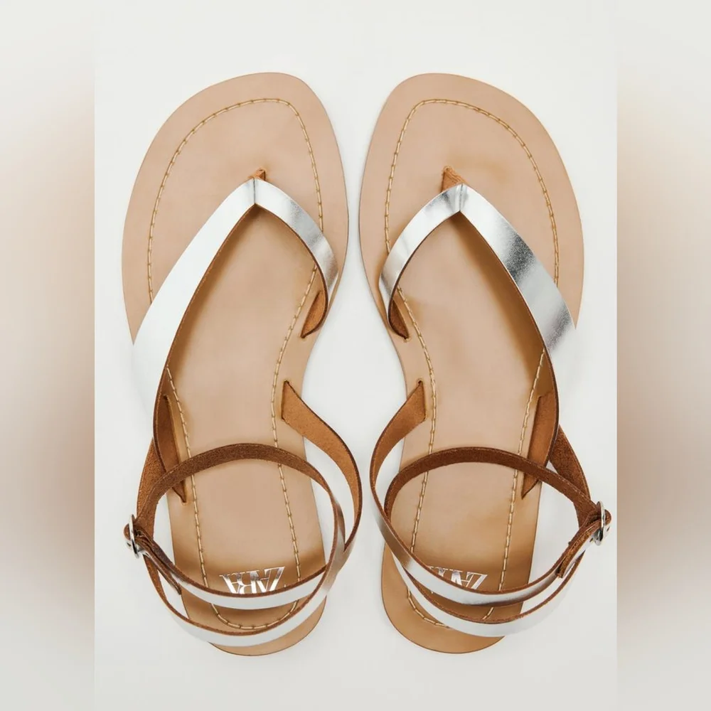 Zara Metallic Flat Sandals - Picture 5 of 8